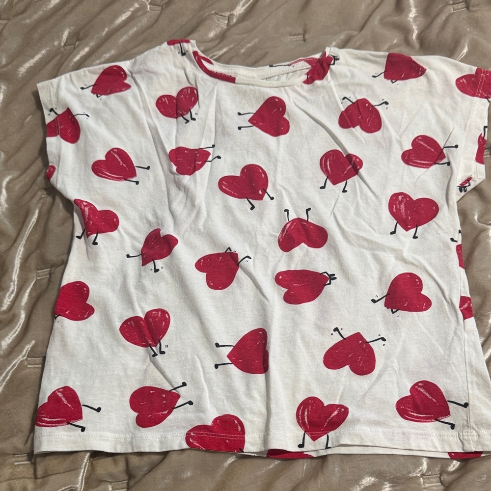 Zara Kids White Tee with Red Heart Pattern